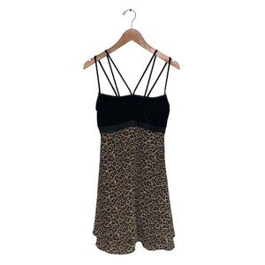 Anne Klein Dress Size 4 US‎ Velour Leopard Print  Y2K Vintage Strappy Black Tan
